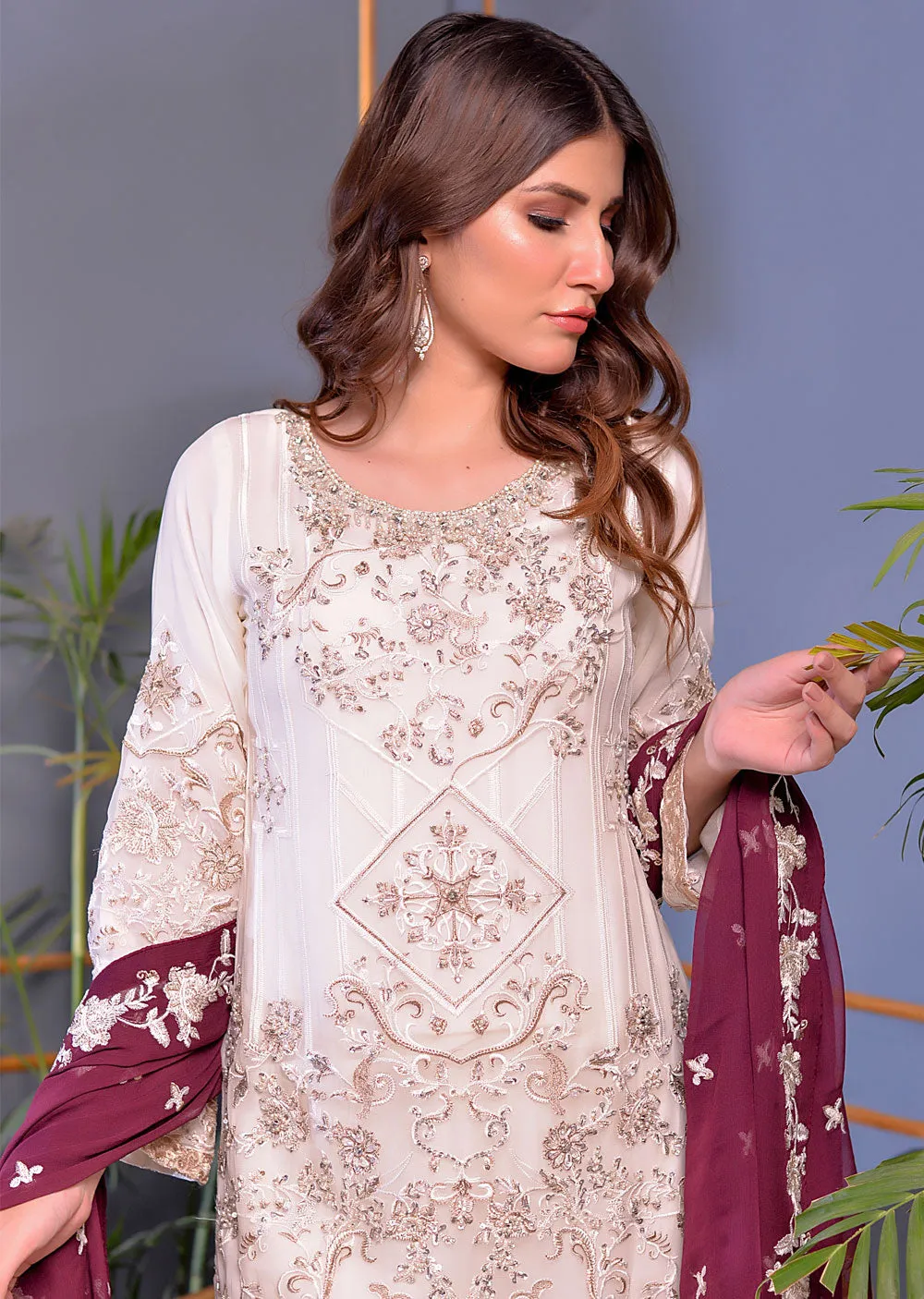 0934 - Passion - Readymade White Shararah Suit