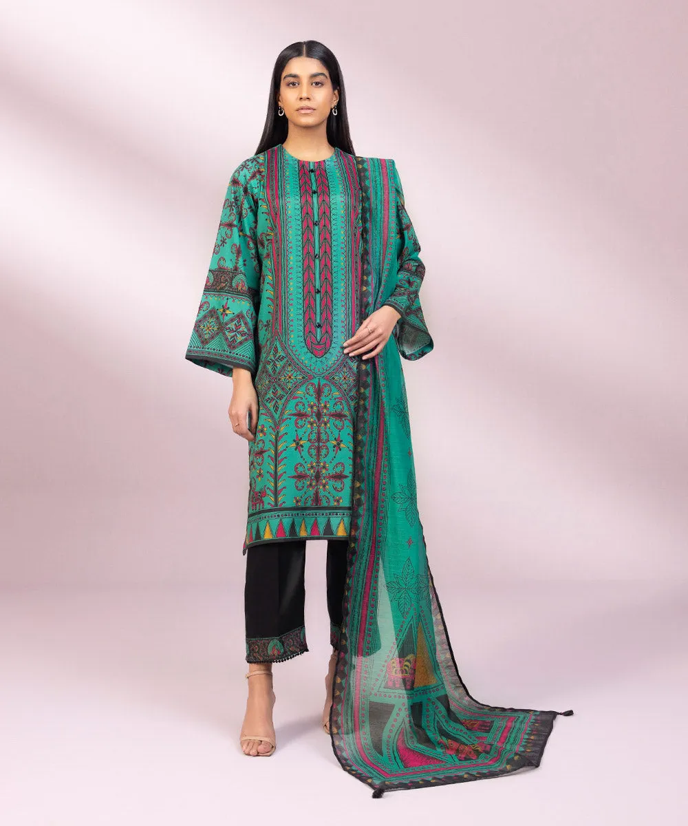 3 Piece - Printed Silk Suit