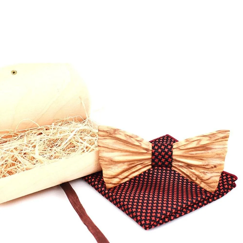 3D Unisex Pocket Square Wooden Bowtie Set for Wedding Business Suit