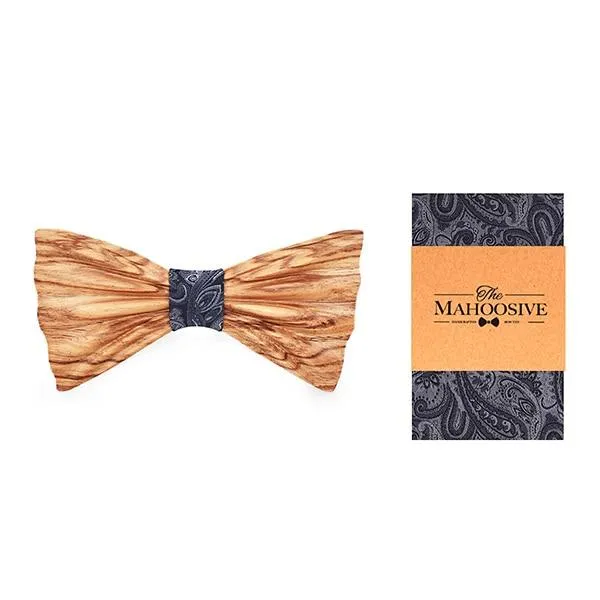 3D Unisex Pocket Square Wooden Bowtie Set for Wedding Business Suit