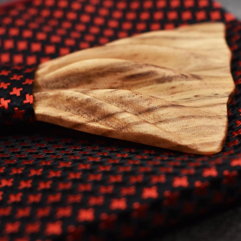 3D Unisex Pocket Square Wooden Bowtie Set for Wedding Business Suit