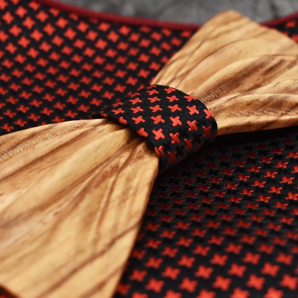 3D Unisex Pocket Square Wooden Bowtie Set for Wedding Business Suit