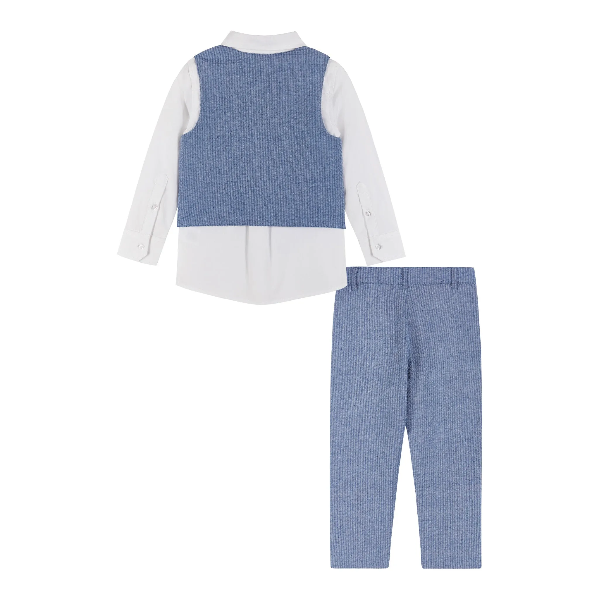 4-Piece Buttondown & Vest Set | Blue Seersucker