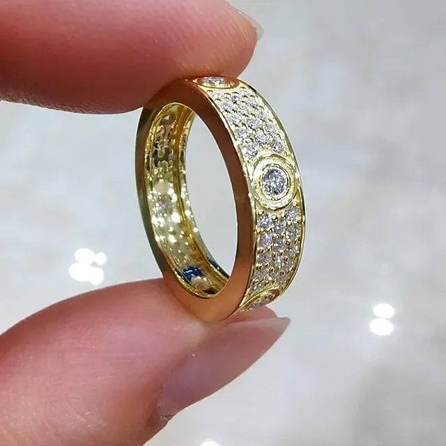 925 Silver Yellow Gold Plated Classic Luxury Love Ring for Women