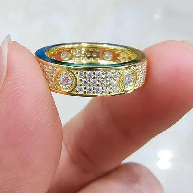 925 Silver Yellow Gold Plated Classic Luxury Love Ring for Women