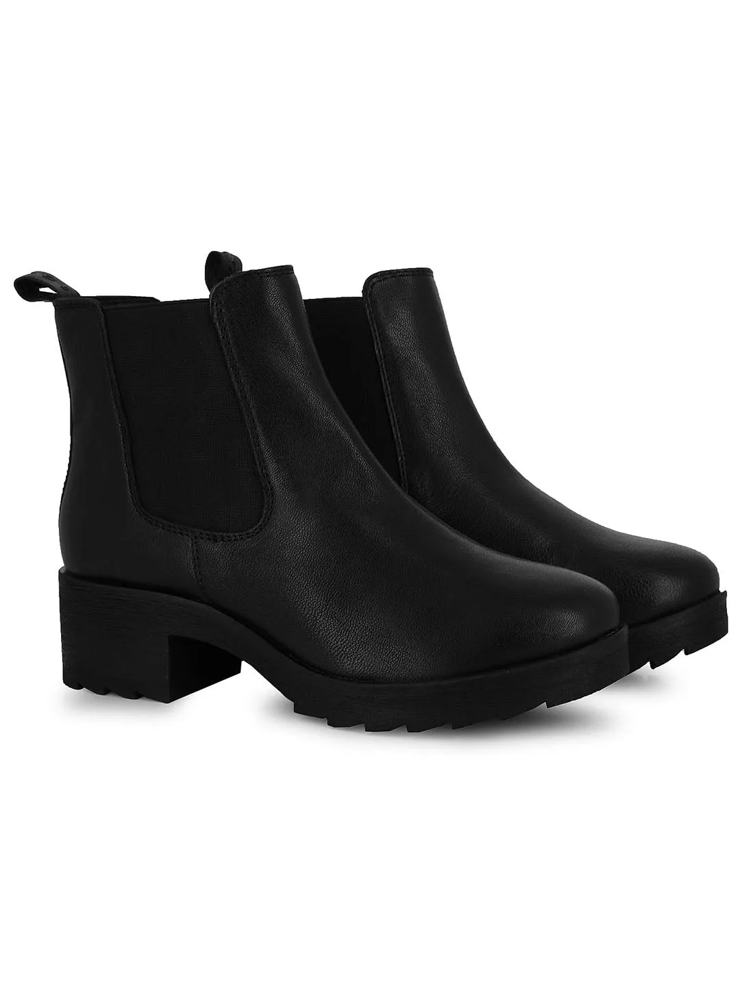 A La Mode Black Heeled Chelsea Boots