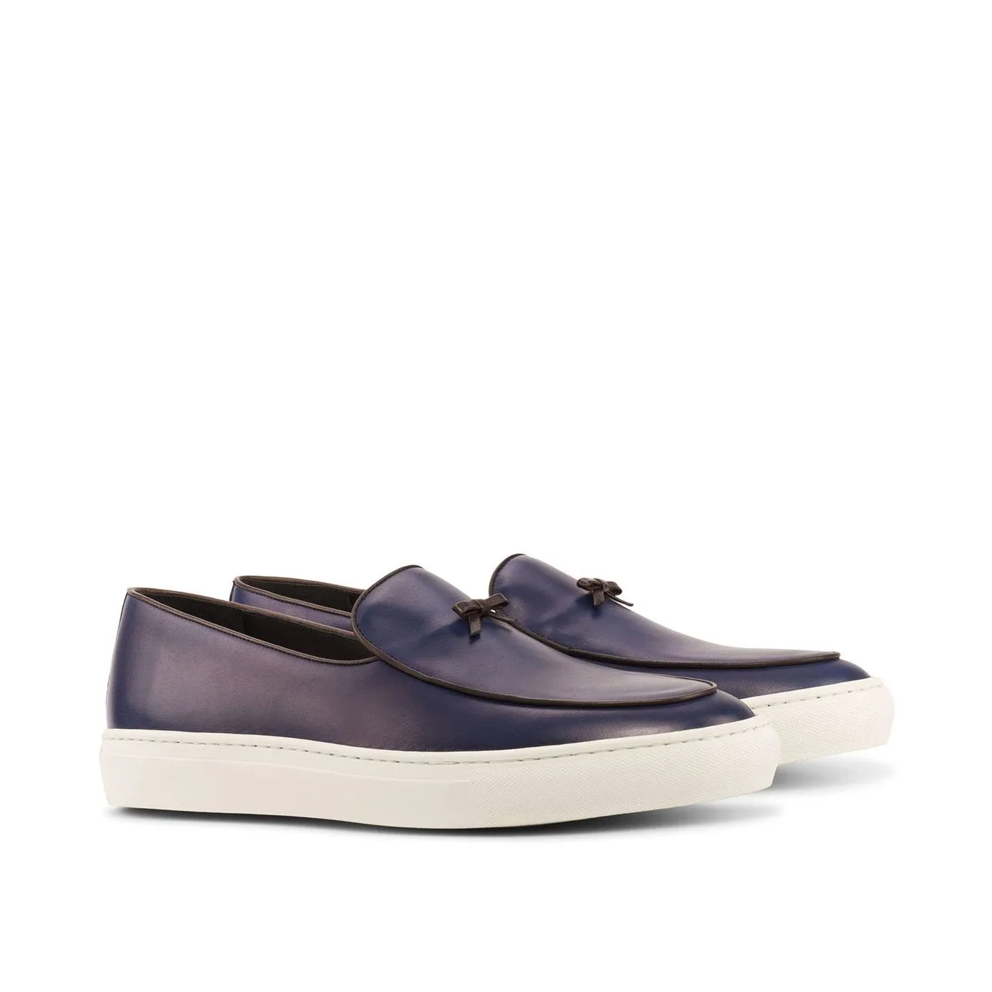 Ambrogio Bespoke Custom Men's Shoes Navy Calf-Skin Leather Belgian Slip-On Sneakers (AMB2138)