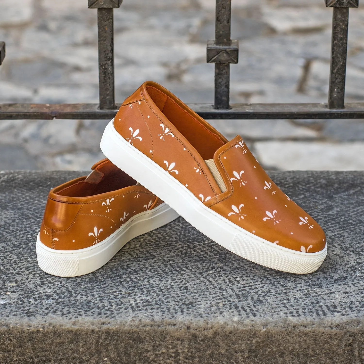 Ambrogio Bespoke Custom Women's Custom Made Shoes Cognac Calf-Skin Leather Slip-On Sneakers (AMBW1071)