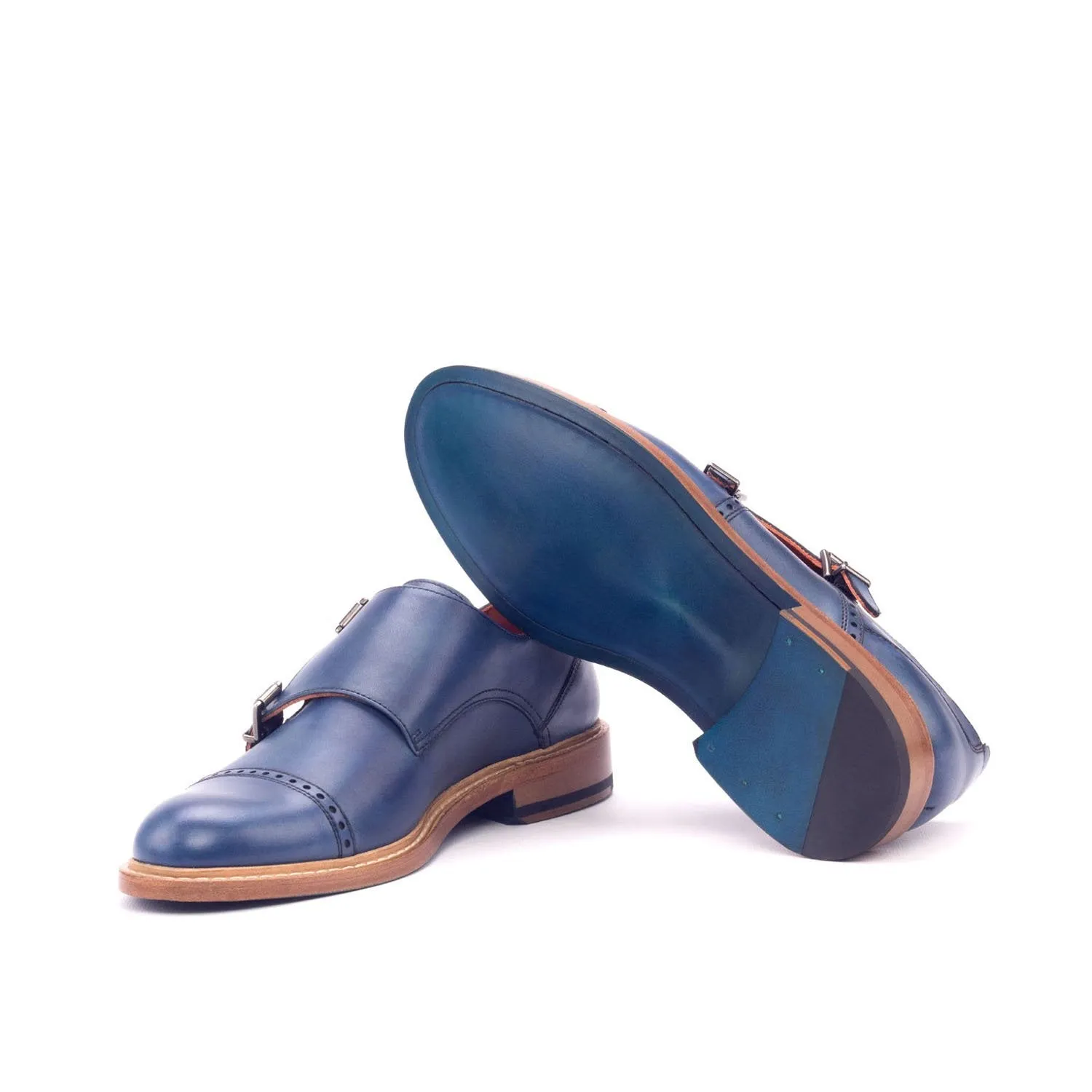 Ambrogio Bespoke Custom Women's Custom Made Shoes Navy Calf-Skin Leather Monk-Straps Loafers (AMBW1035)