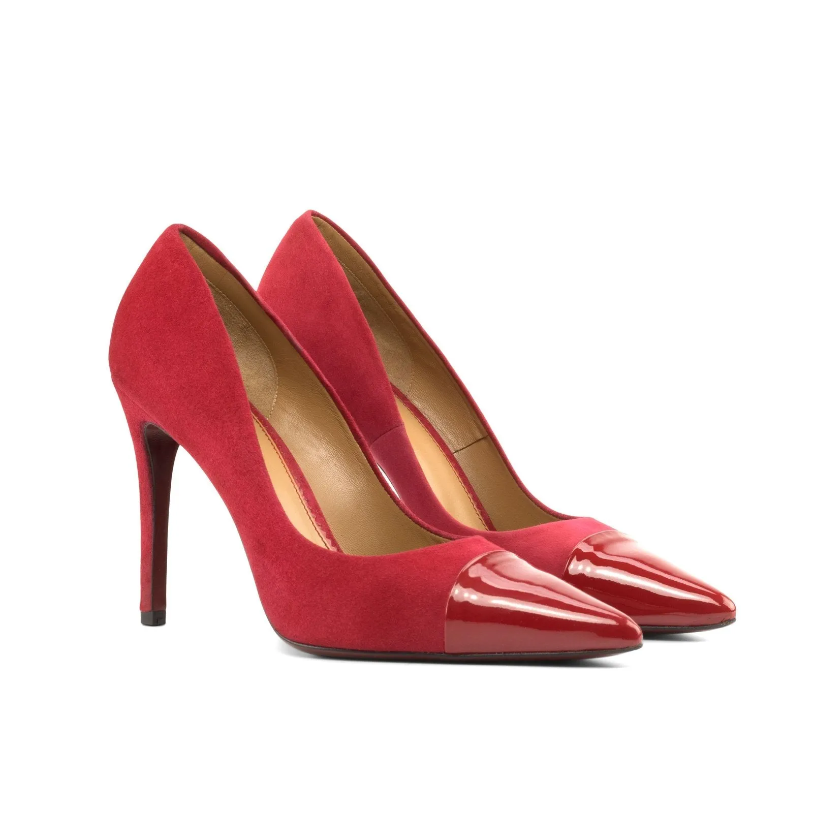 Ambrogio Bespoke Custom Women's Shoes Passion Red Suede / Patent Leather Milan Pumps (AMBW1112)