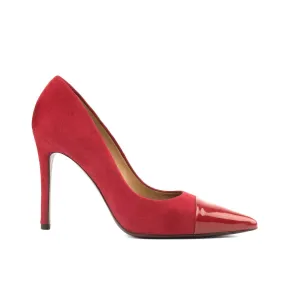 Ambrogio Bespoke Custom Women's Shoes Passion Red Suede / Patent Leather Milan Pumps (AMBW1112)