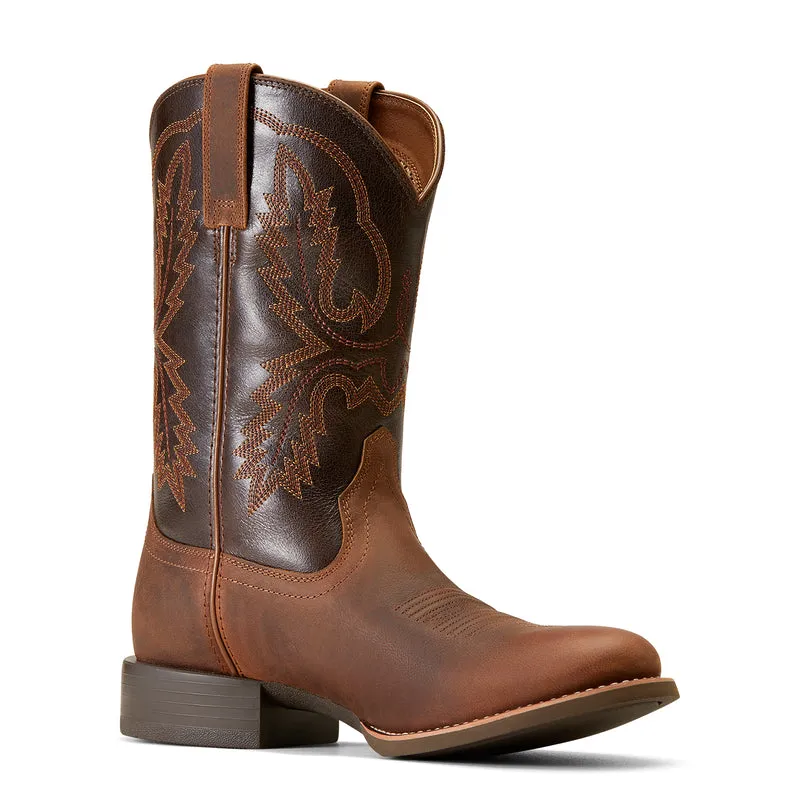 'Ariat' Men's 11 Sport Stratten Western Round Toe - Sorrel Crunch / Bitter Brown