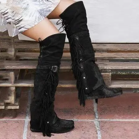 Ashore Shop Knee-length Women High Boot Tassels Faux Suede Boots