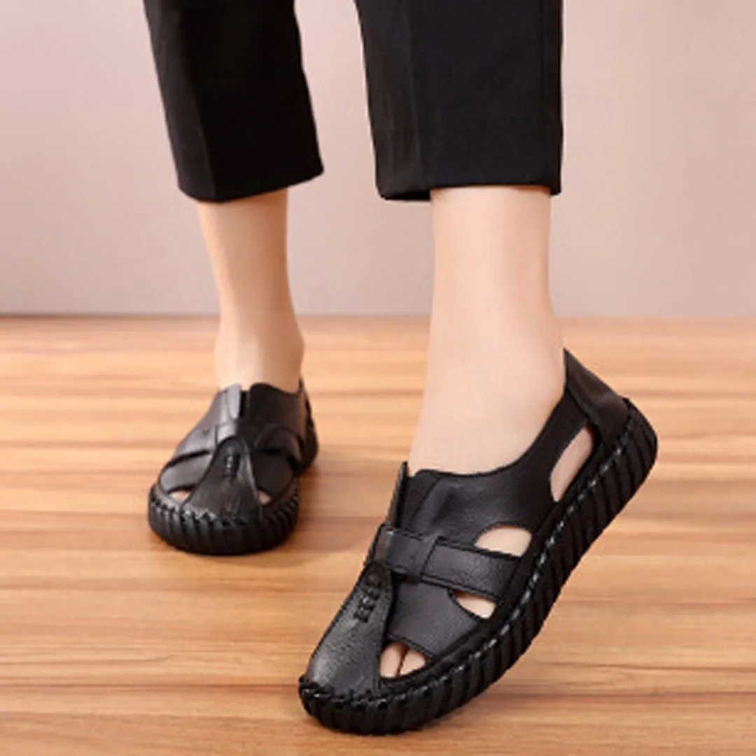 Babakud Summer Leather Flat Comfortable Hollow Out Shoes