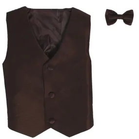 Baby Boys Brown Poly Silk Vest Bowtie Special Occasion Set 3-24M