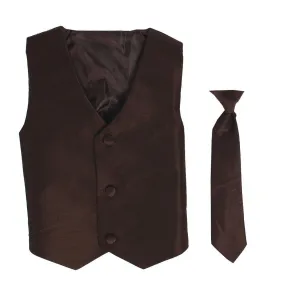 Baby Boys Brown Poly Silk Vest Necktie Special Occasion Set 3-24M