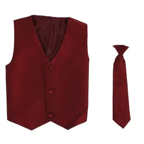 Baby Boys Burgundy Poly Silk Vest Necktie Special Occasion Set 3-24M