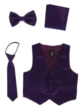 Baby Boys Purple Satin Vest Zipper Tie Hanky Bowtie Clothing Set 3-24M