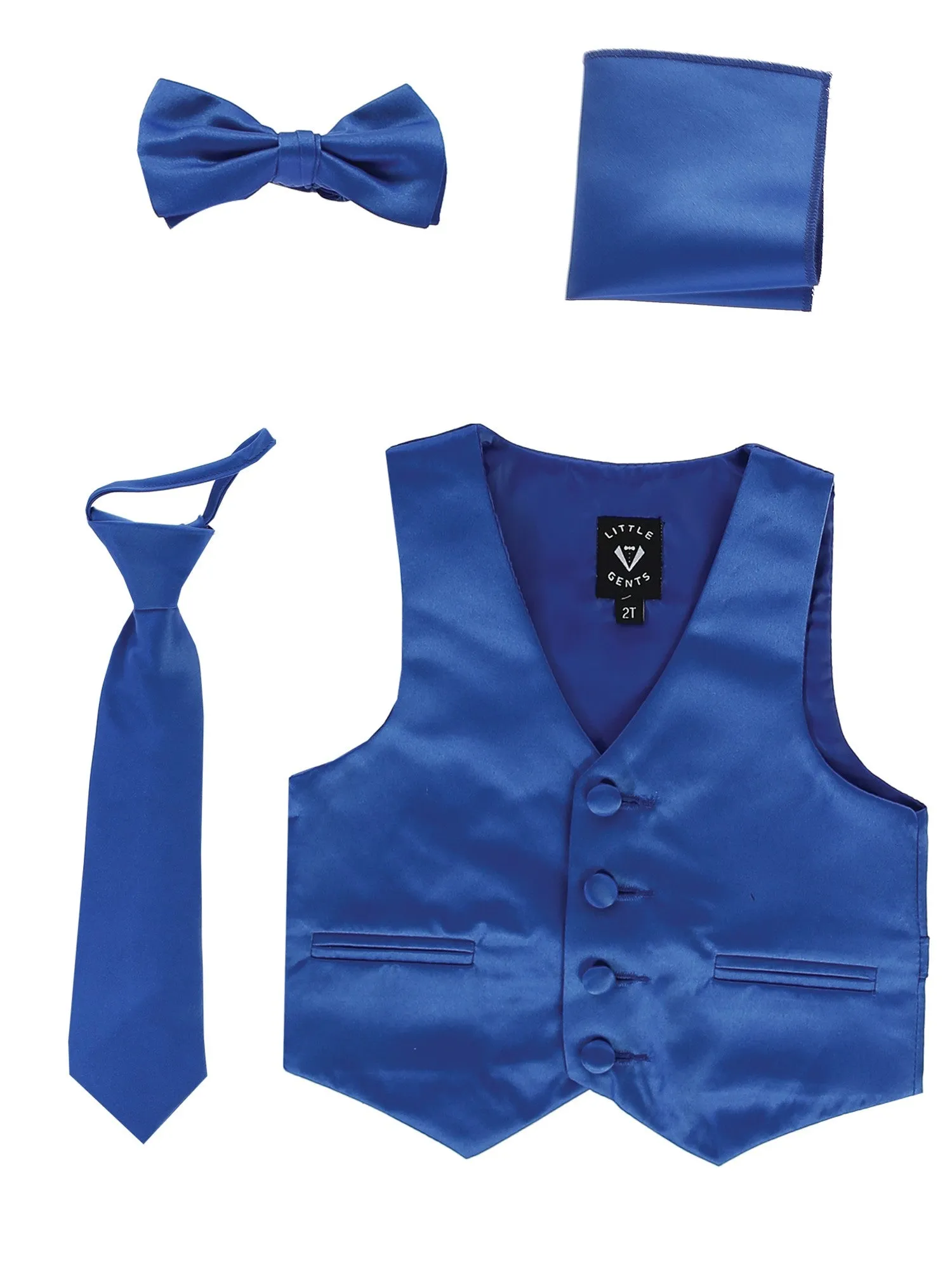 Baby Boys Royal Blue Satin Vest Zipper Tie Hanky Bowtie Clothing Set 3-24M