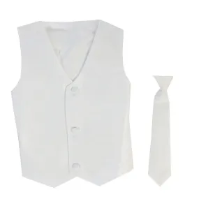 Baby Boys White Poly Silk Vest Necktie Special Occasion Set 3-24M