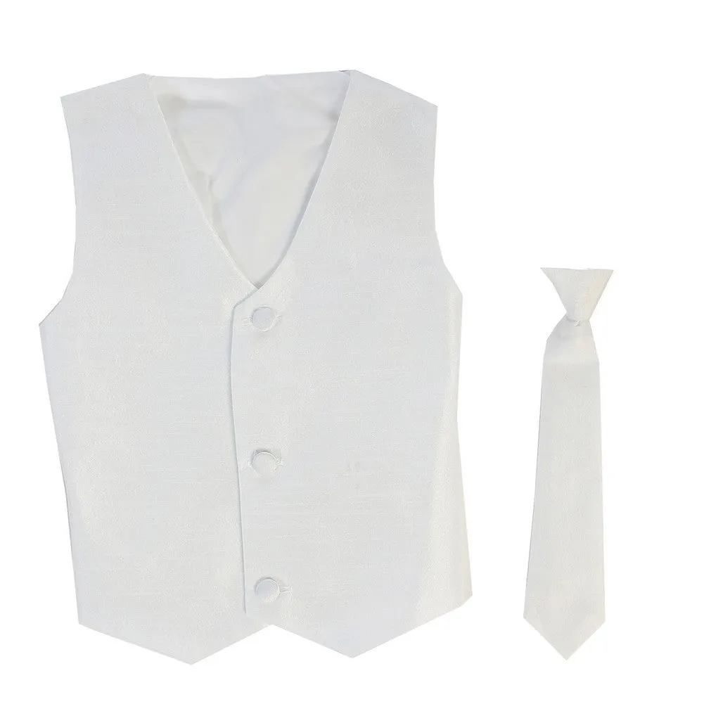 Baby Boys White Poly Silk Vest Necktie Special Occasion Set 3-24M