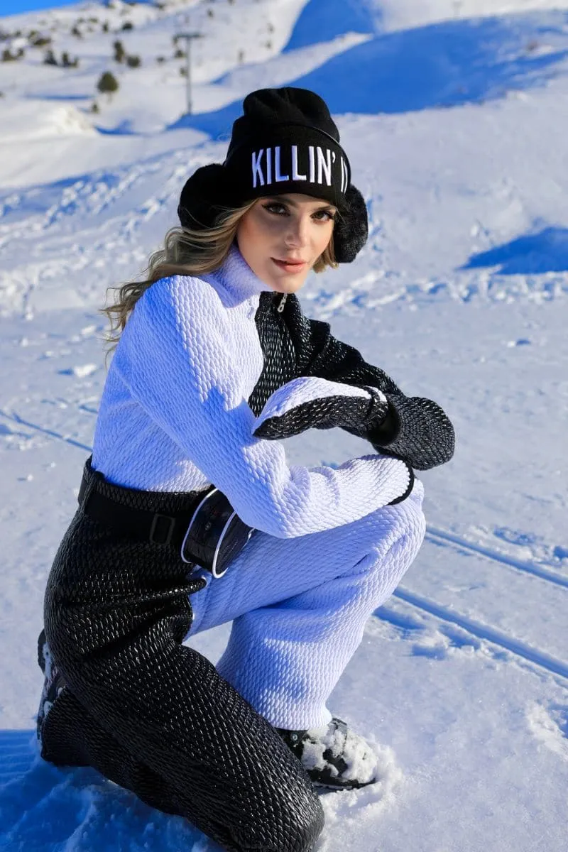 BLACK AND WHITE CONTRAST ONE-PIECE SKI SUIT