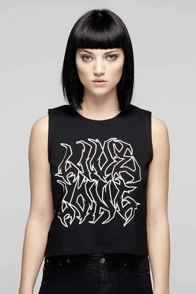 Black Live Long Metal Logo Crop Vest