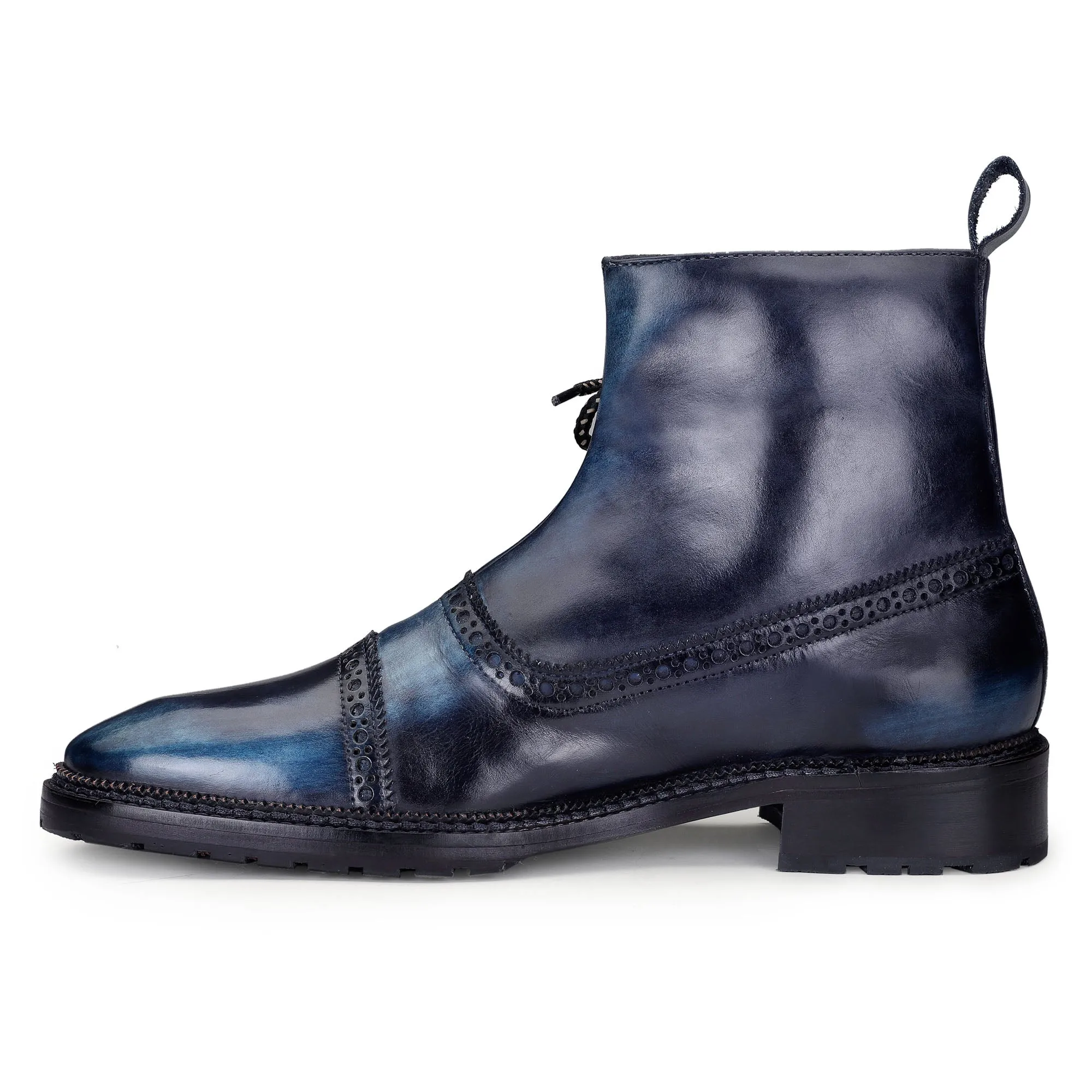 Cap Toe Lace up Boots - Navy