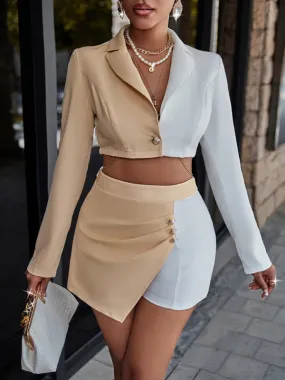 Contrast color short women's suit with suit collar