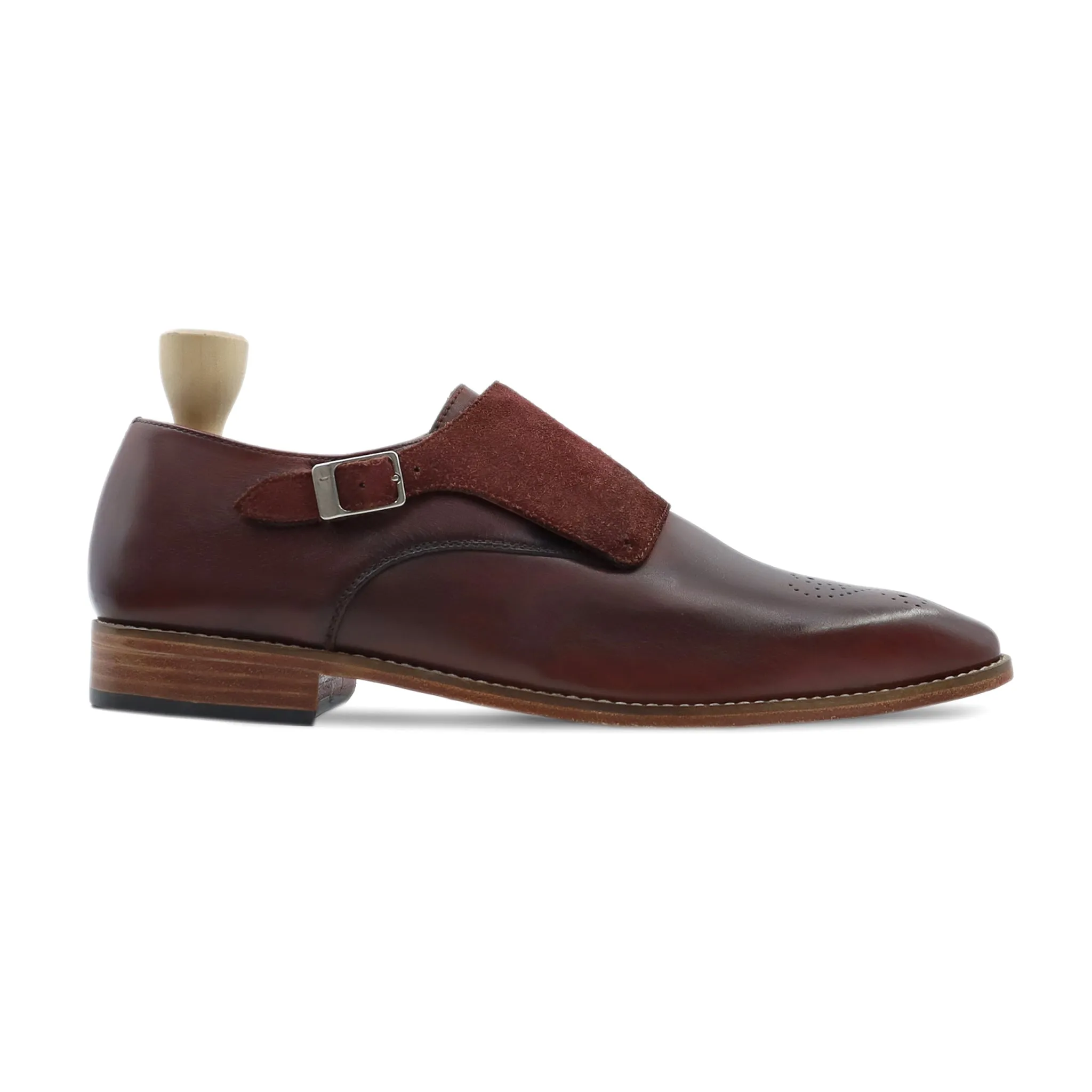 Corsica - Men's Oxblood Calf and Kid Suede Single Monkstrap