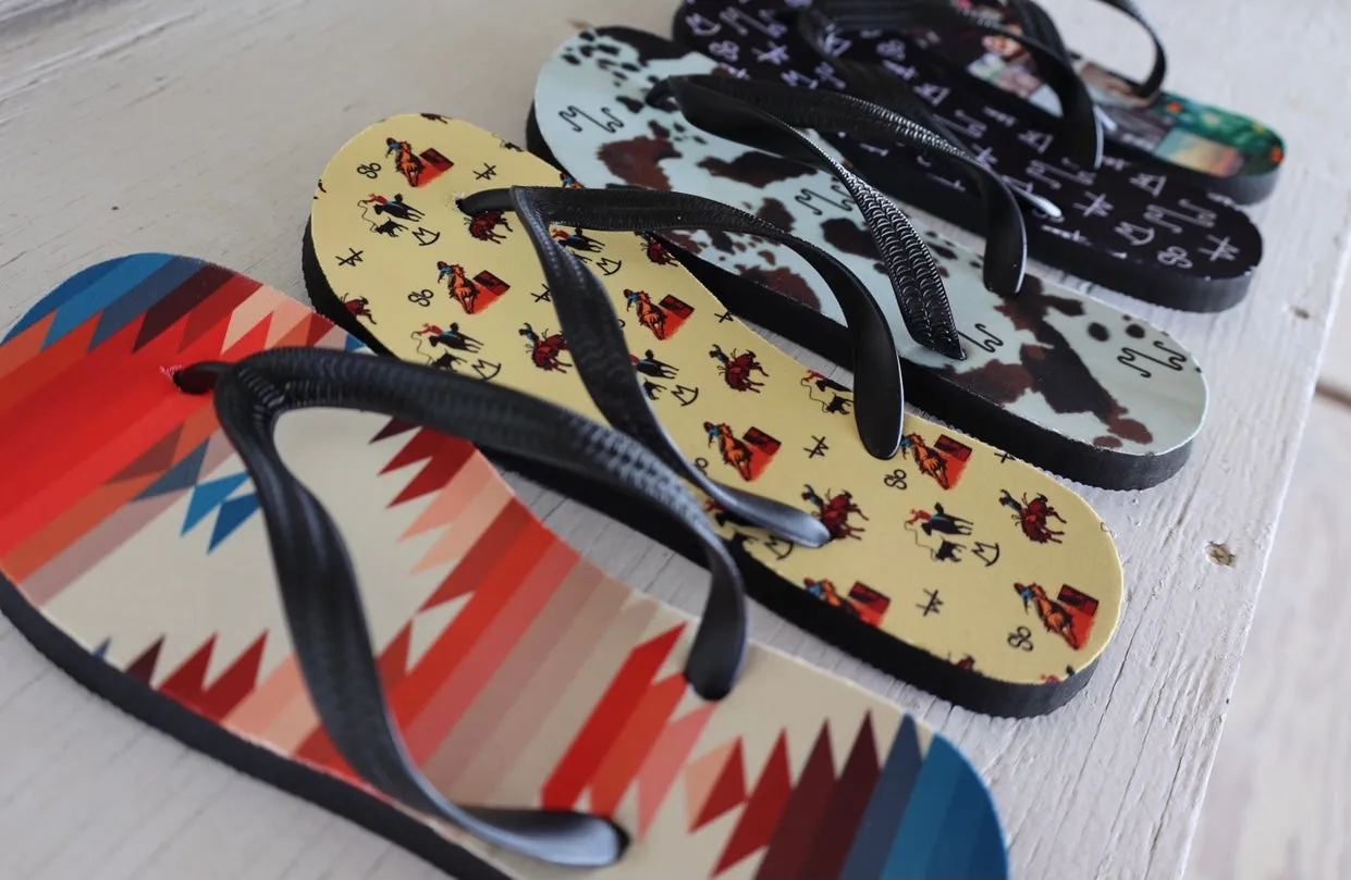 Cowhide Print Flip Flops