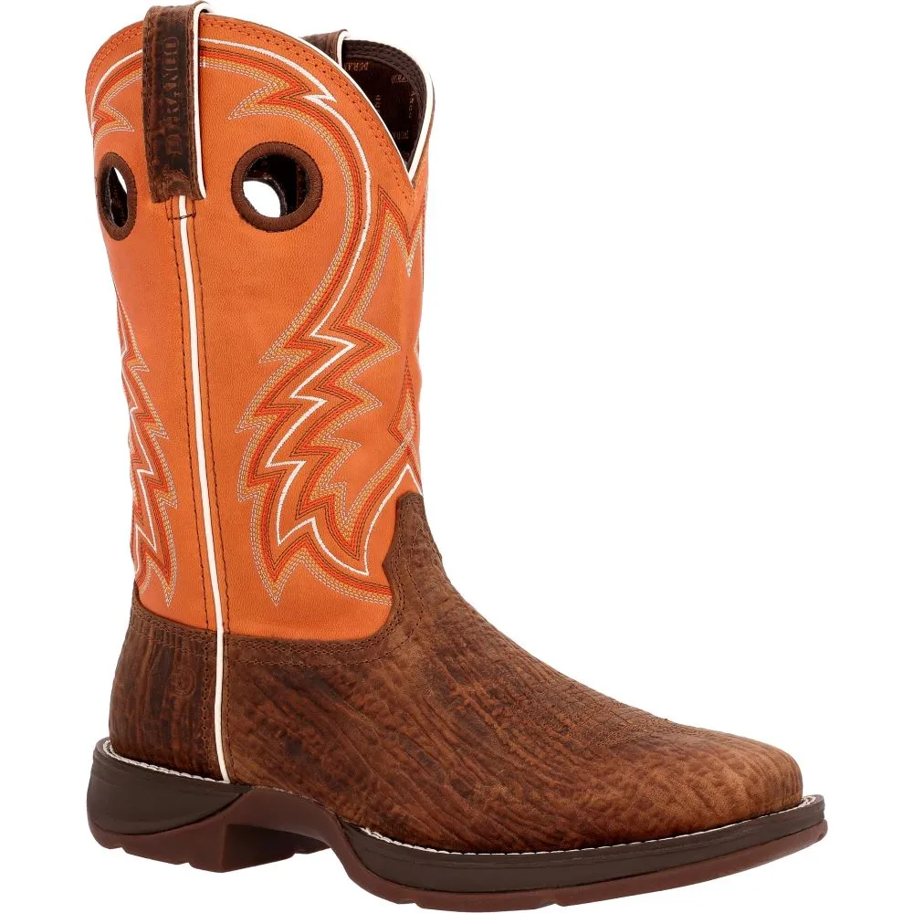 'Durango' Men's 12 Rebel Western Square Toe - Cedar Bark / Monarch Orange