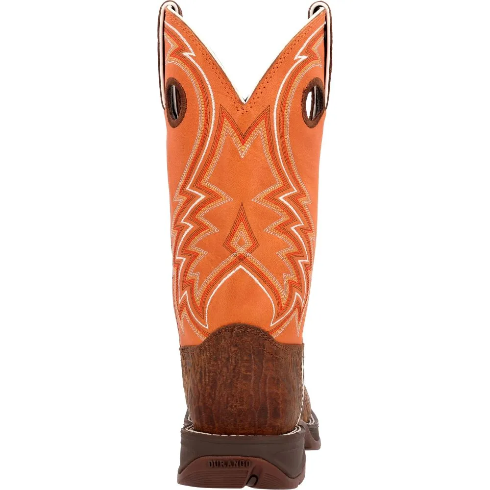 'Durango' Men's 12 Rebel Western Square Toe - Cedar Bark / Monarch Orange