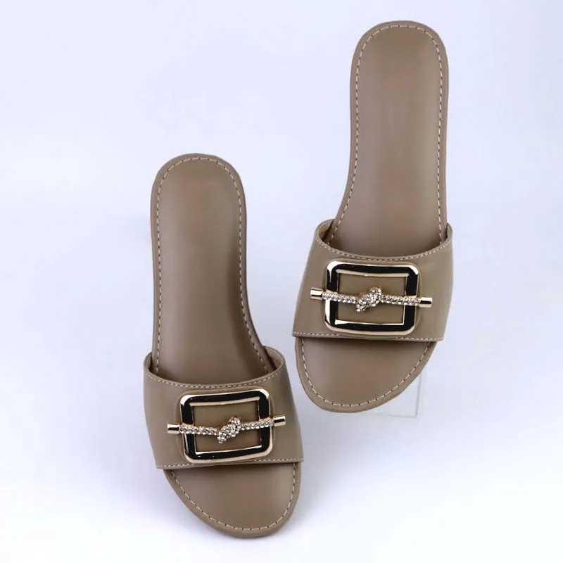 Elegant Buckled Strap Flat Slipper