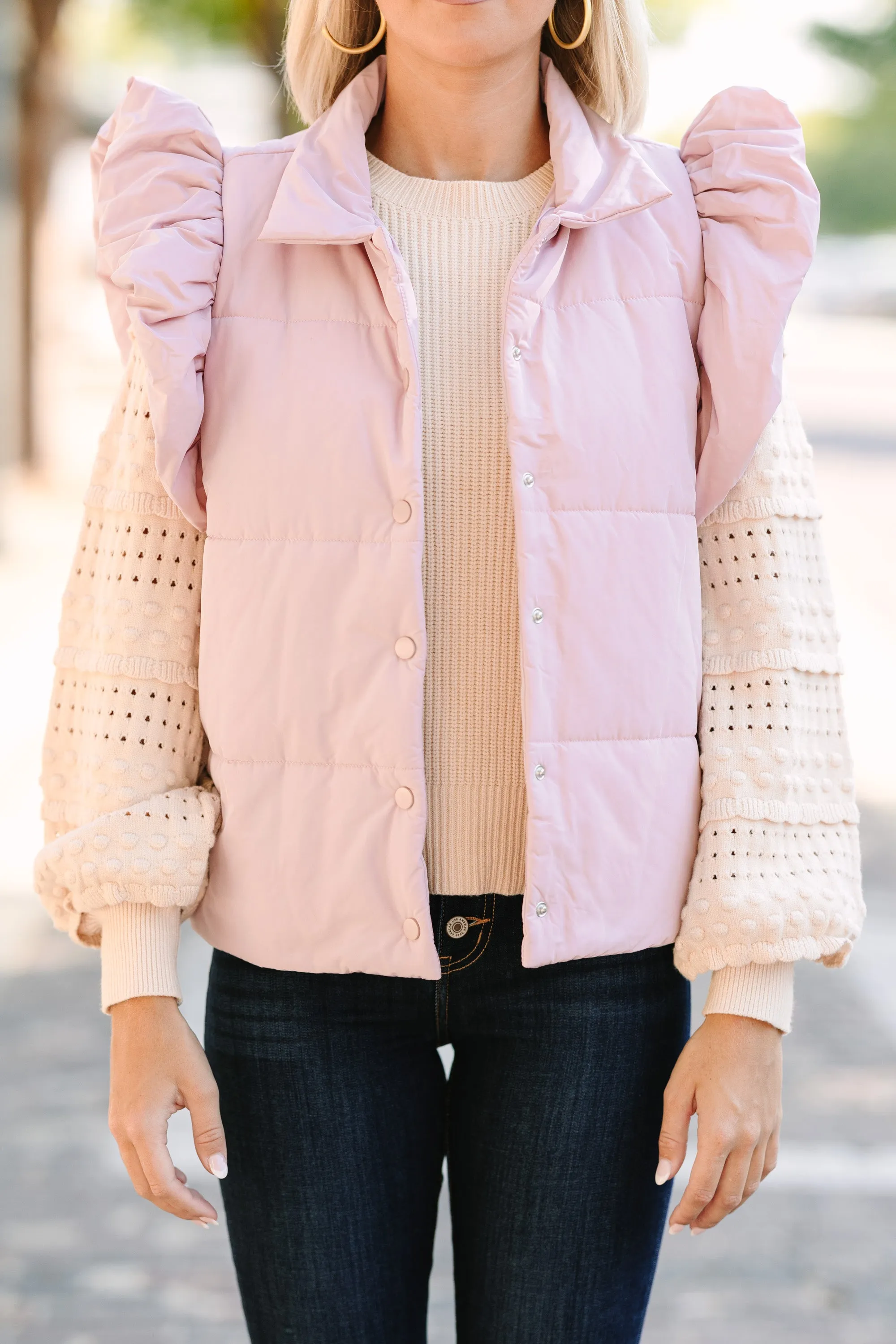 Feeling So Feminine Blush Pink Ruffled Vest