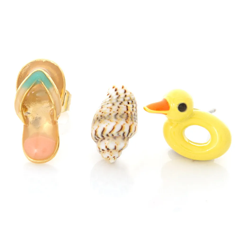 Flip flop Conch Duck swim floats Earrings Set of 3