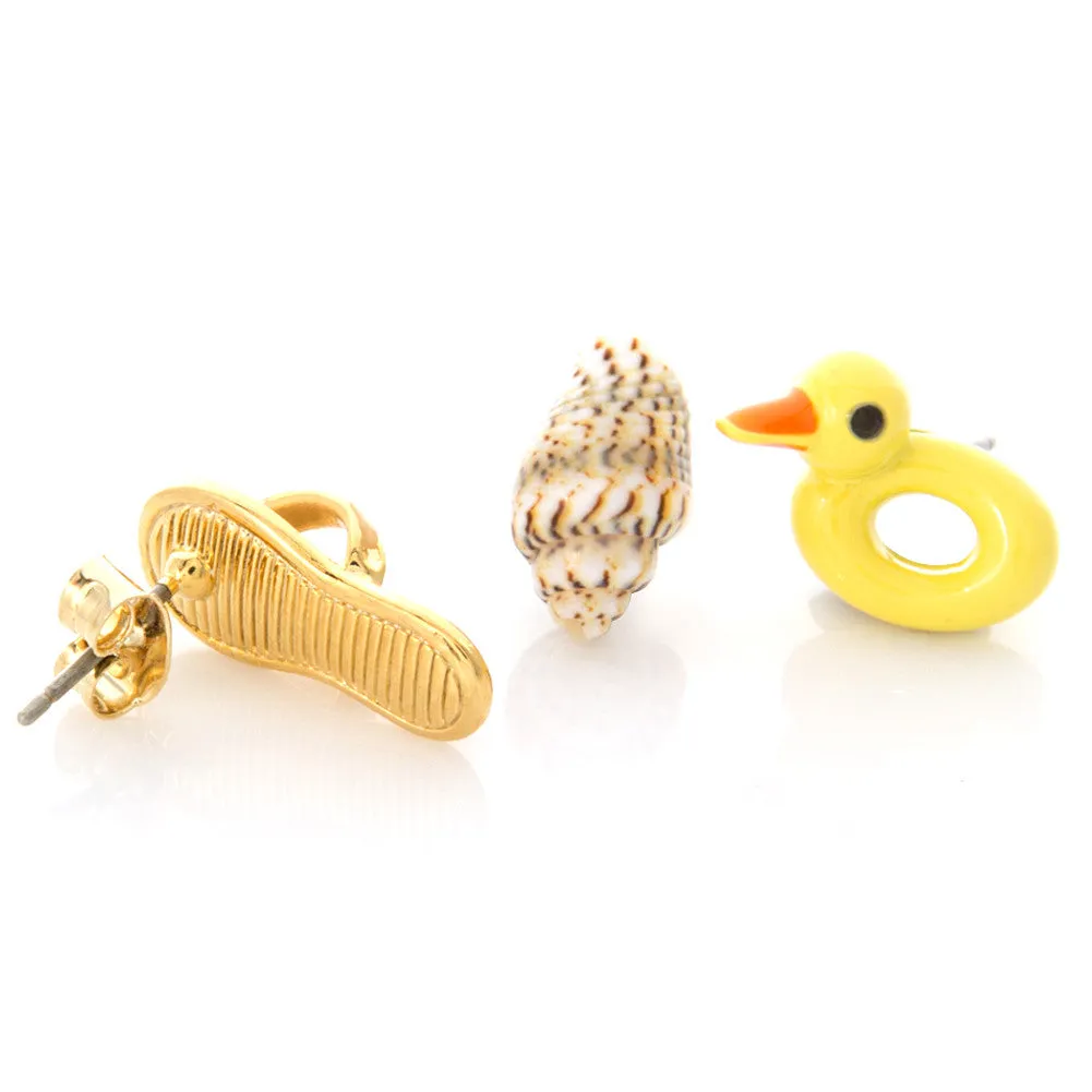 Flip flop Conch Duck swim floats Earrings Set of 3