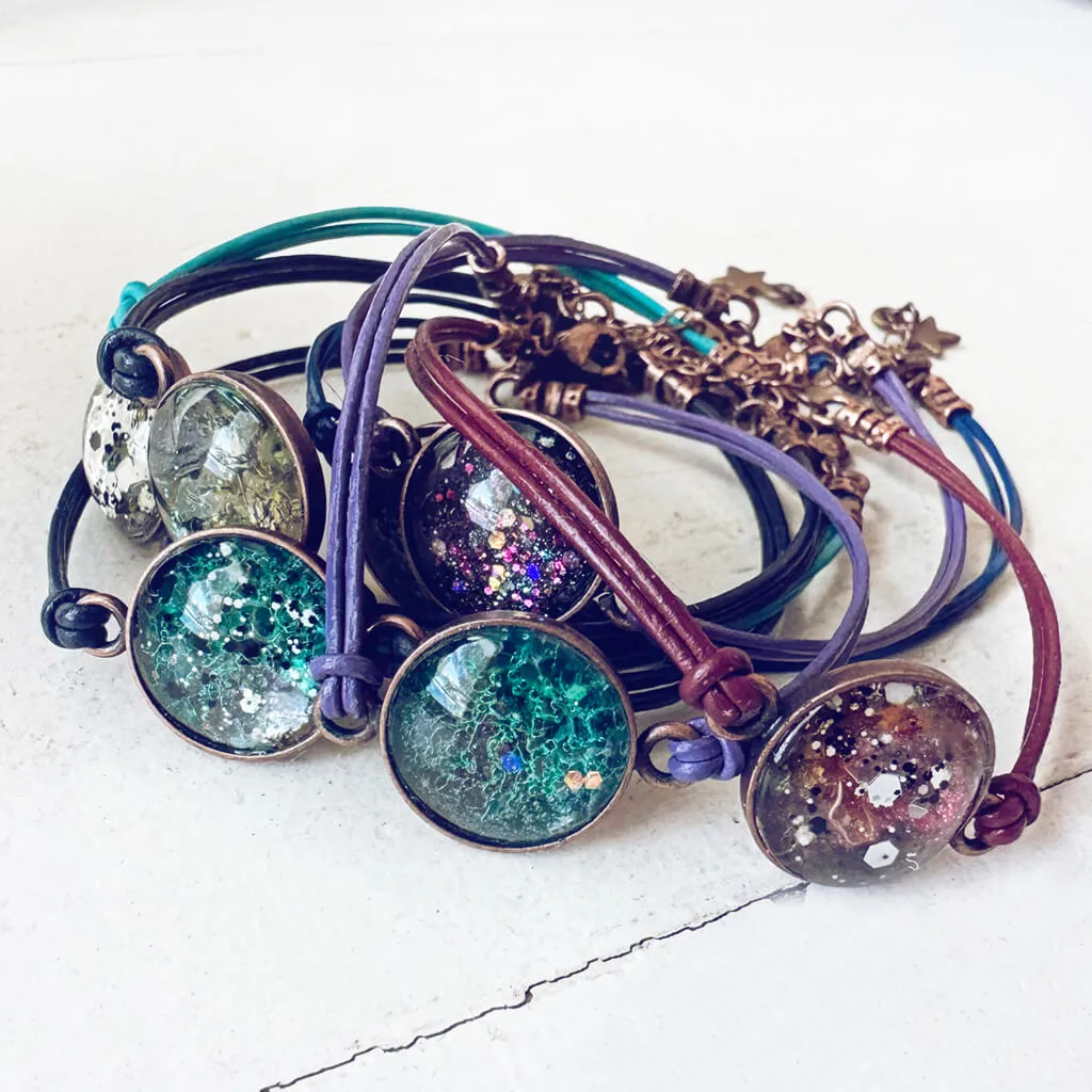 galaxy leather // sparkly celestial leather bracelet