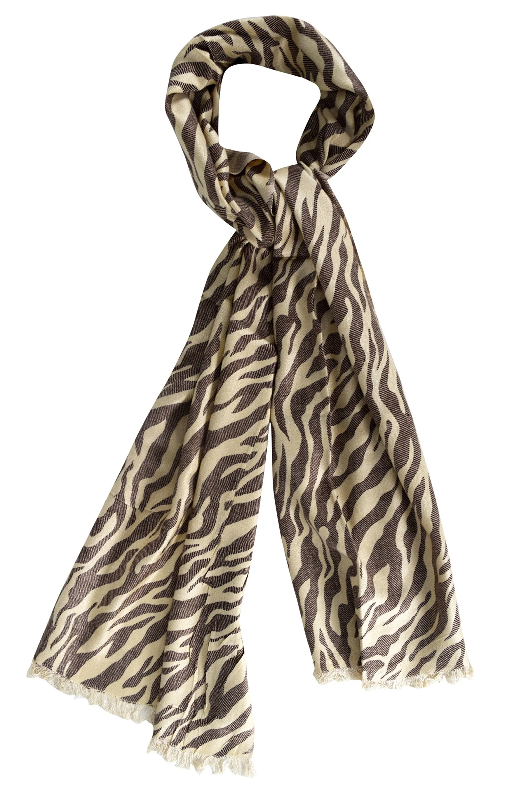 Hot Chic Animal Print Zebra Print Frayed End Pashmina Shawl Wrap