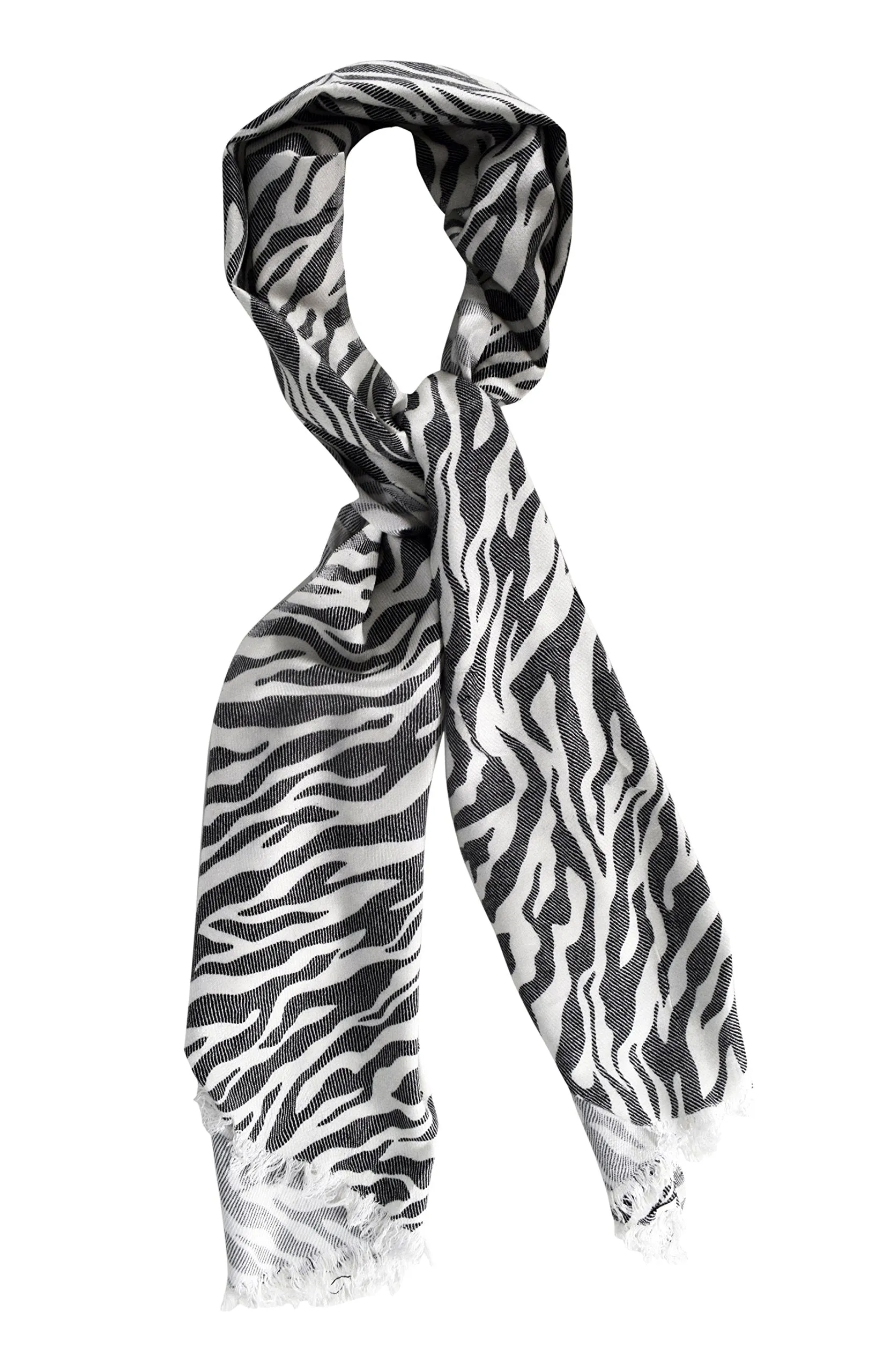 Hot Chic Animal Print Zebra Print Frayed End Pashmina Shawl Wrap