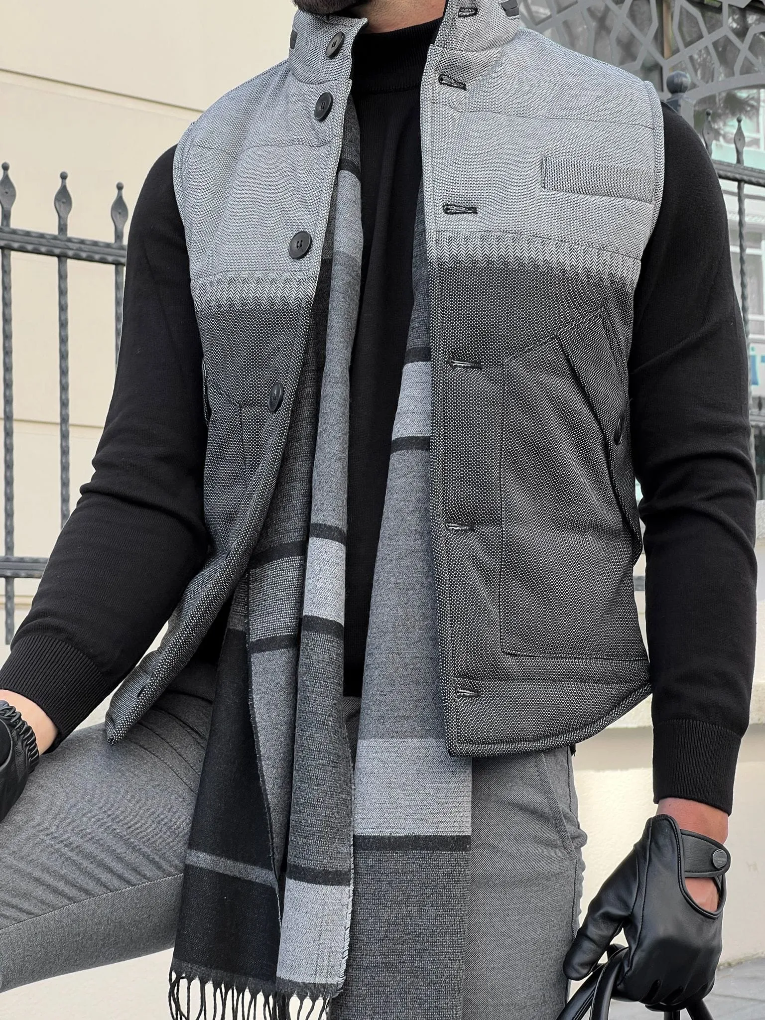 Inflatable Down Pocket Grey Vest