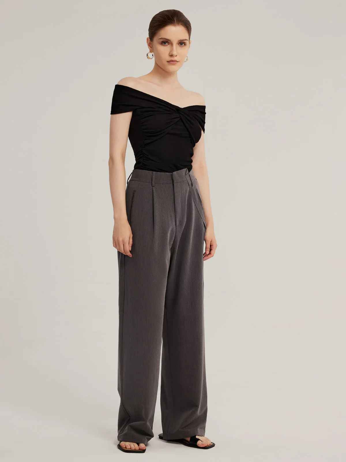 Irregular Waist Wide-Leg Suit Pants