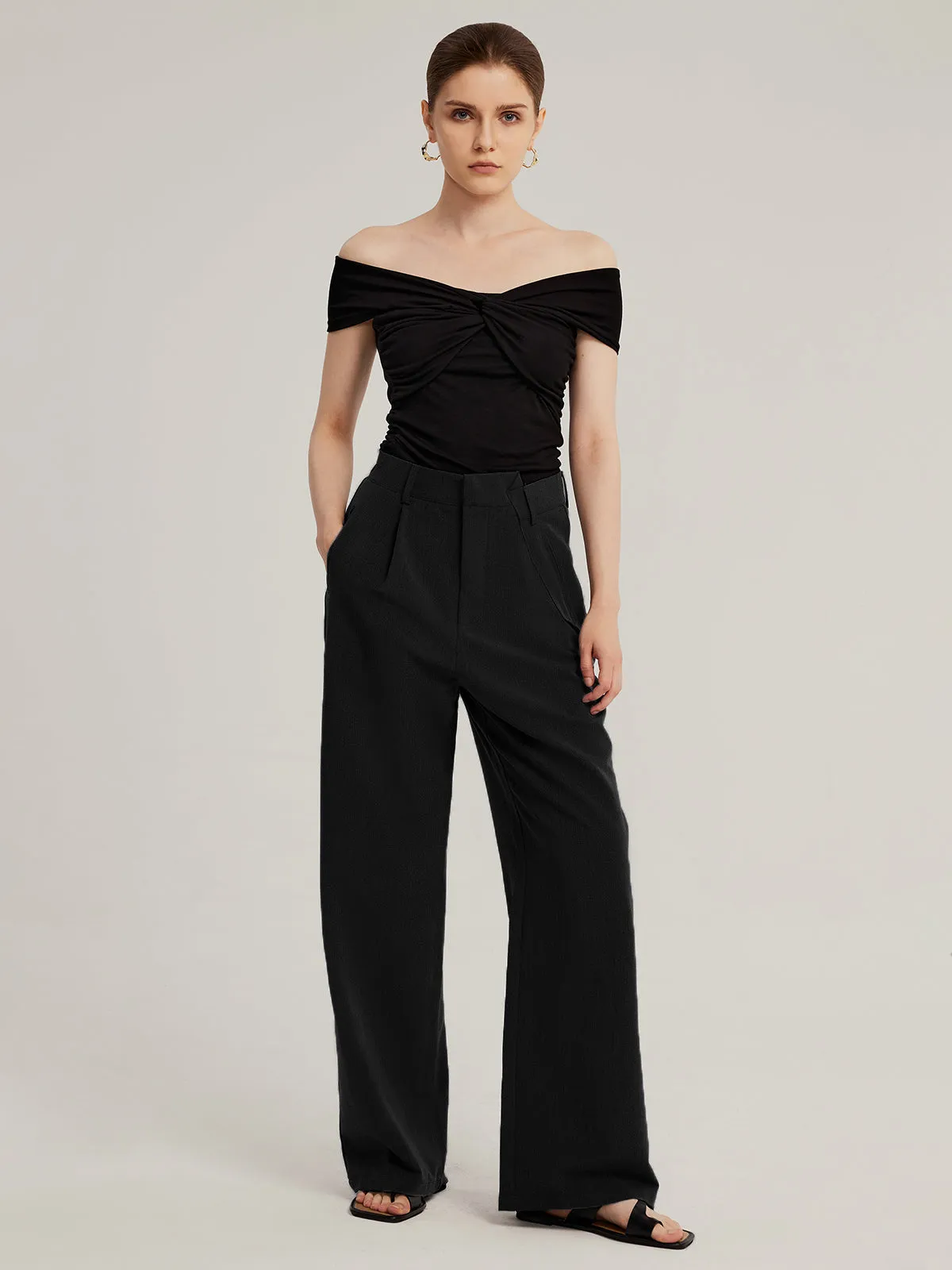 Irregular Waist Wide-Leg Suit Pants