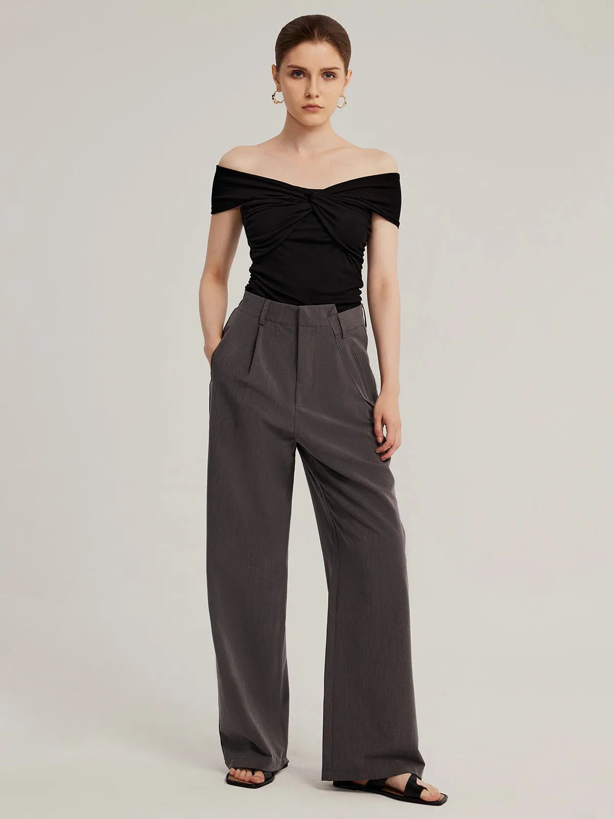 Irregular Waist Wide-Leg Suit Pants