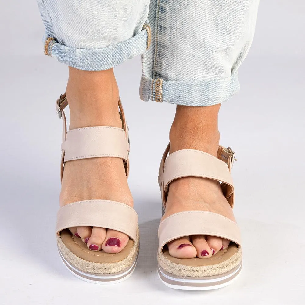 Madison Harper Sling Back Fashion Wedge  - Nude