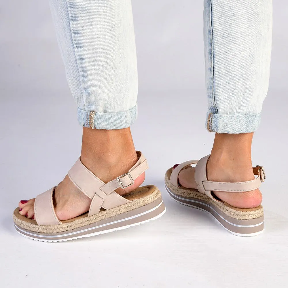 Madison Harper Sling Back Fashion Wedge  - Nude