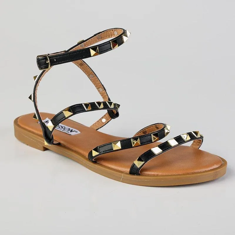 Madison Mariska Pyramid Studded Strappy Sandal - Black