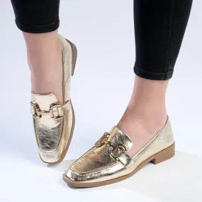 Madison Polly Loafer With Gold Metal Trim Detail - Champagne