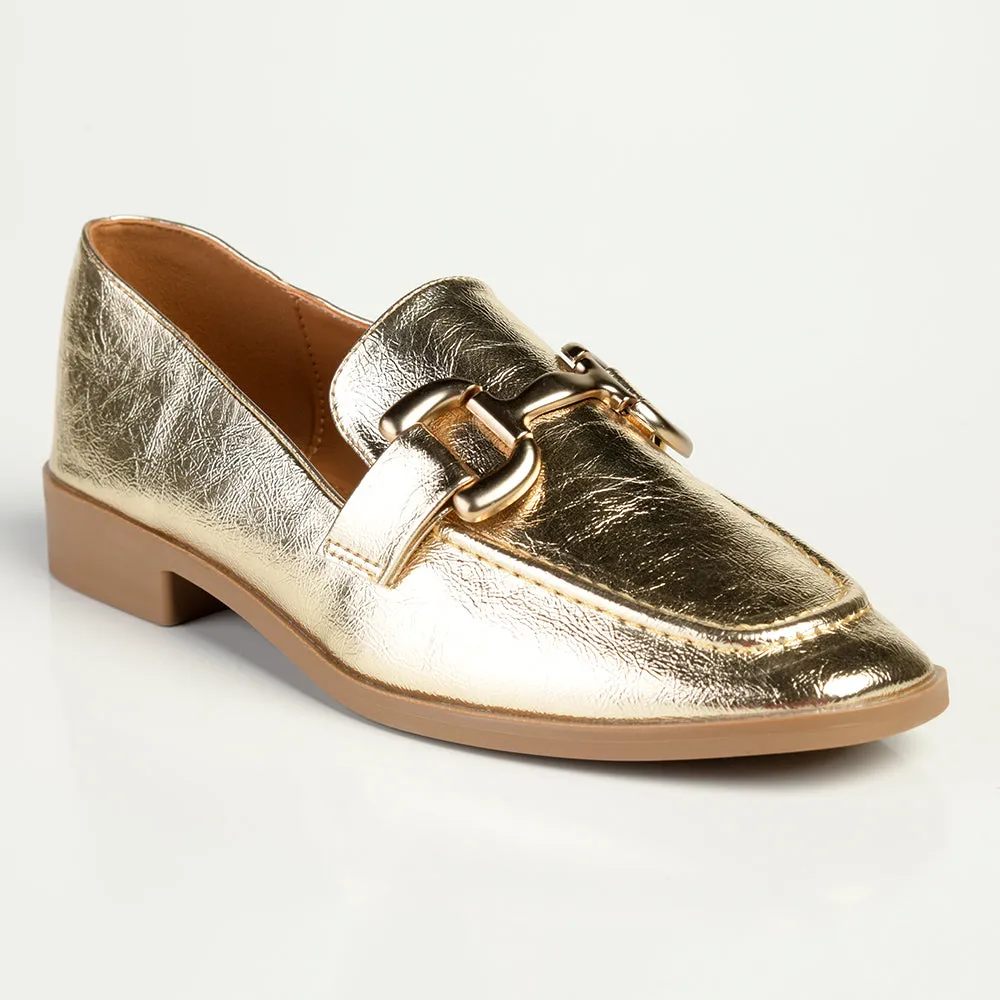 Madison Polly Loafer With Gold Metal Trim Detail - Champagne