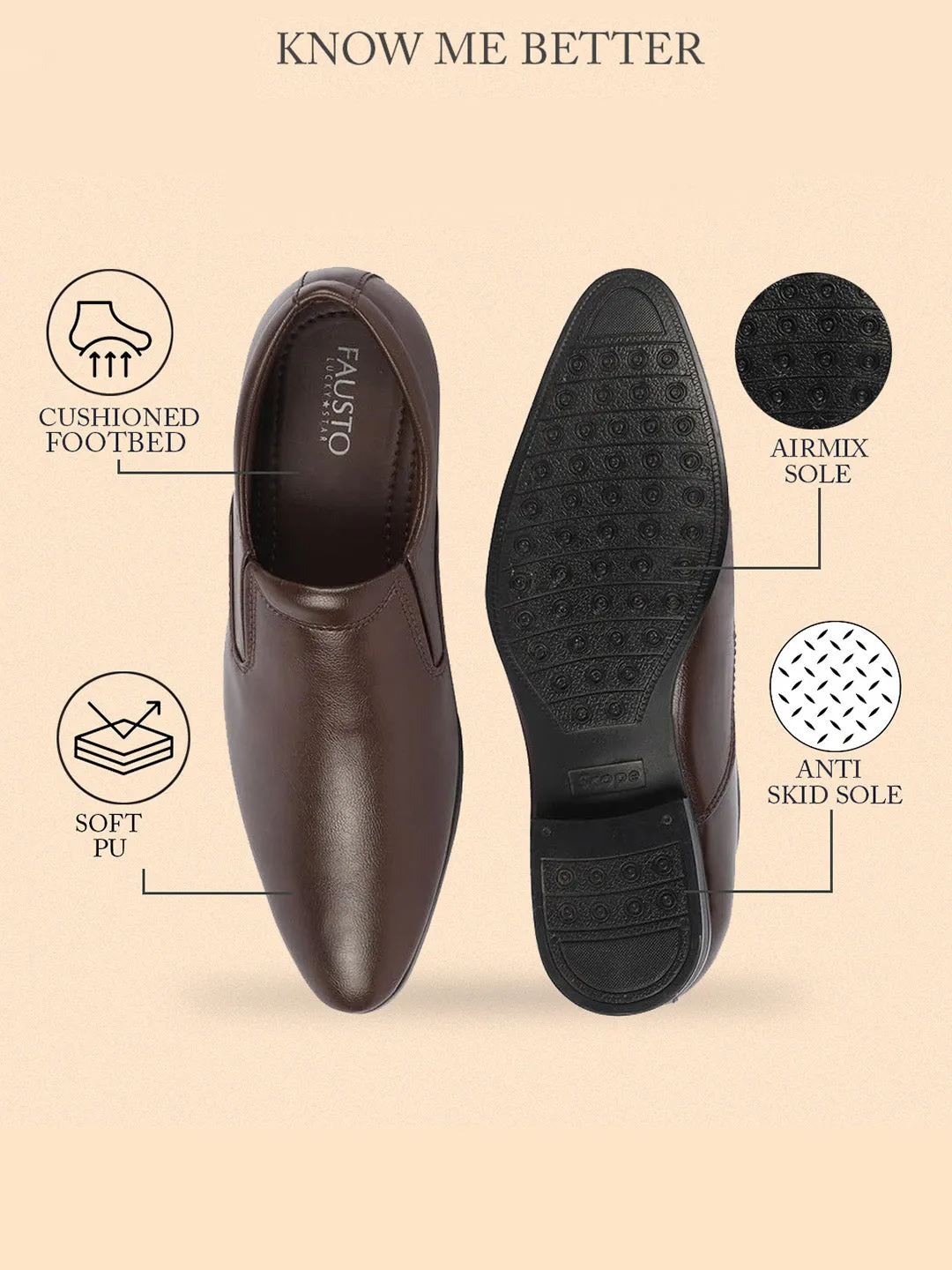 Men Brown Formal Office Meeting Slip On Shoes